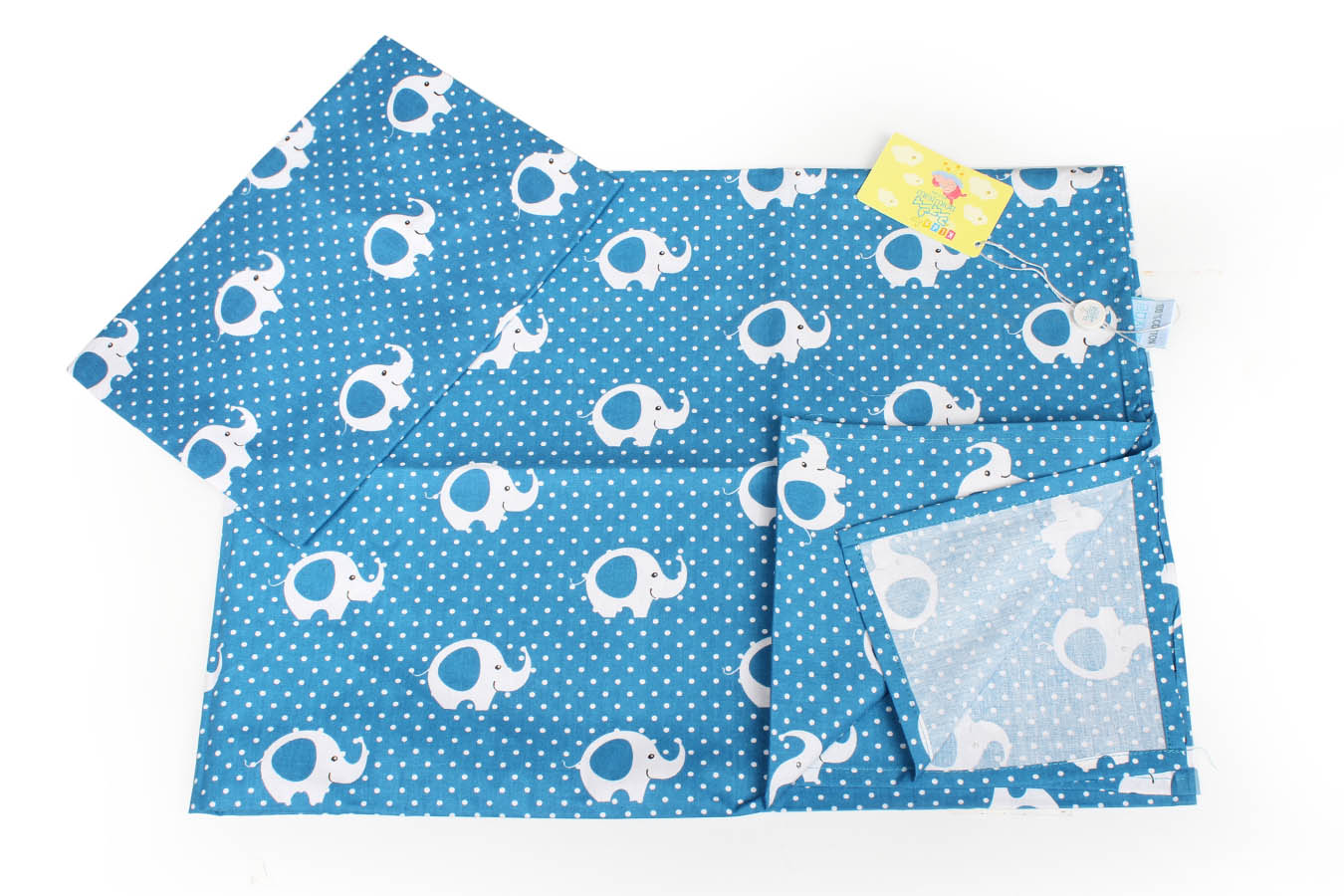 ملحفه نيم ست نوزادي 2 تكه فیل ملحفه سرمه ای ملحفه نیم ست نوزادی دو تکه بروجرد طرح فیل سرمه ای - Image 1