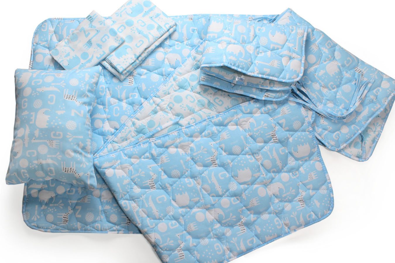 لحاف ست كودك نوزادي 7 تكه انيمالز1 ملحفه آبي ست لحاف کودک و نوزادی هفت تکه بروجرد طرح انیمالز 1 رنگ آبی - Image 1