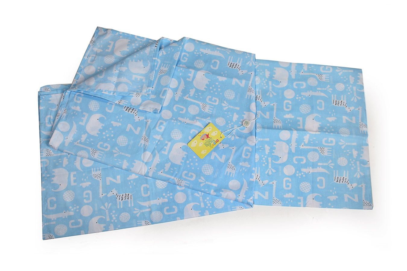 ملحفه نيم ست نوزادي 2 تكه انيمالز1 ملحفه آبي.. ملحفه نیم ست نوزادی دو تکه بروجرد طرح انیمالز 1 رنگ آبی - Image 1