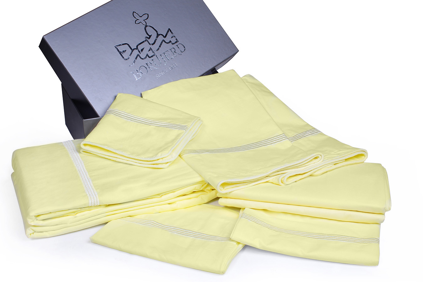 كاور تمام ست دو نفره 180-7 تكه اطلس ملحفه لیمویی کاور تمام ست دو نفره هفت تکه 180 بروجرد طرح اطلس رنگ لیمویی - Image 1