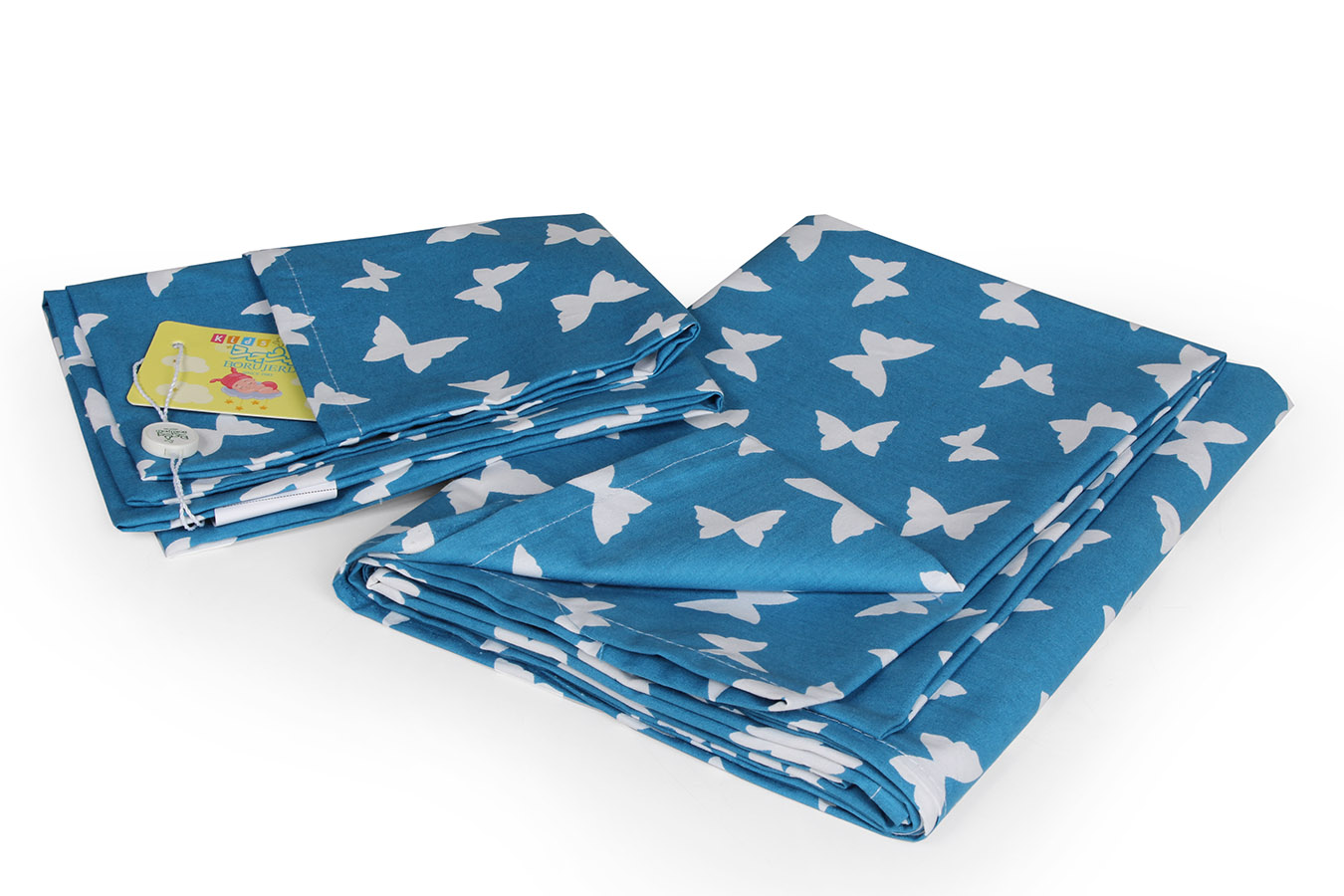 ملحفه نيم ست نوزادی 2 تكه پروانه ملحفه آبی ملحفه نیم ست نوزادی دو تکه بروجرد طرح پروانه رنگ آبی - Image 1