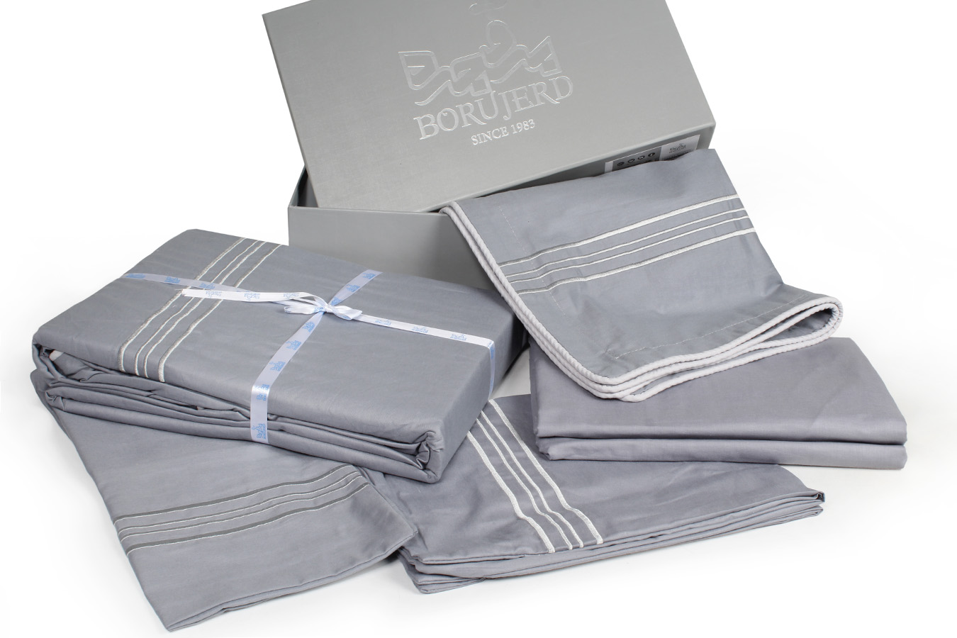 کاور تمام ست یک نفره 90-5 تکه شمیم 112705 EM ملحفه طوسی کاور تمام ست یک نفره پنج تکه 90 بروجرد طرح شمیم رنگ طوسی - Image 1