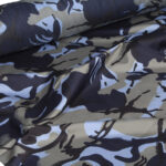 پارچه لباسی پلی استر ویسکوز عرض 150 بروجرد طرح استتار آبی رنگ 15