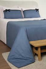 ست لحاف وکاور بزرگسال استار دو نفره هفت تکه بروجرد طرح ریبون رنگ آبی نفتی - Image 3