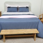 ست لحاف وکاور بزرگسال استار دو نفره هفت تکه بروجرد طرح ریبون رنگ آبی نفتی